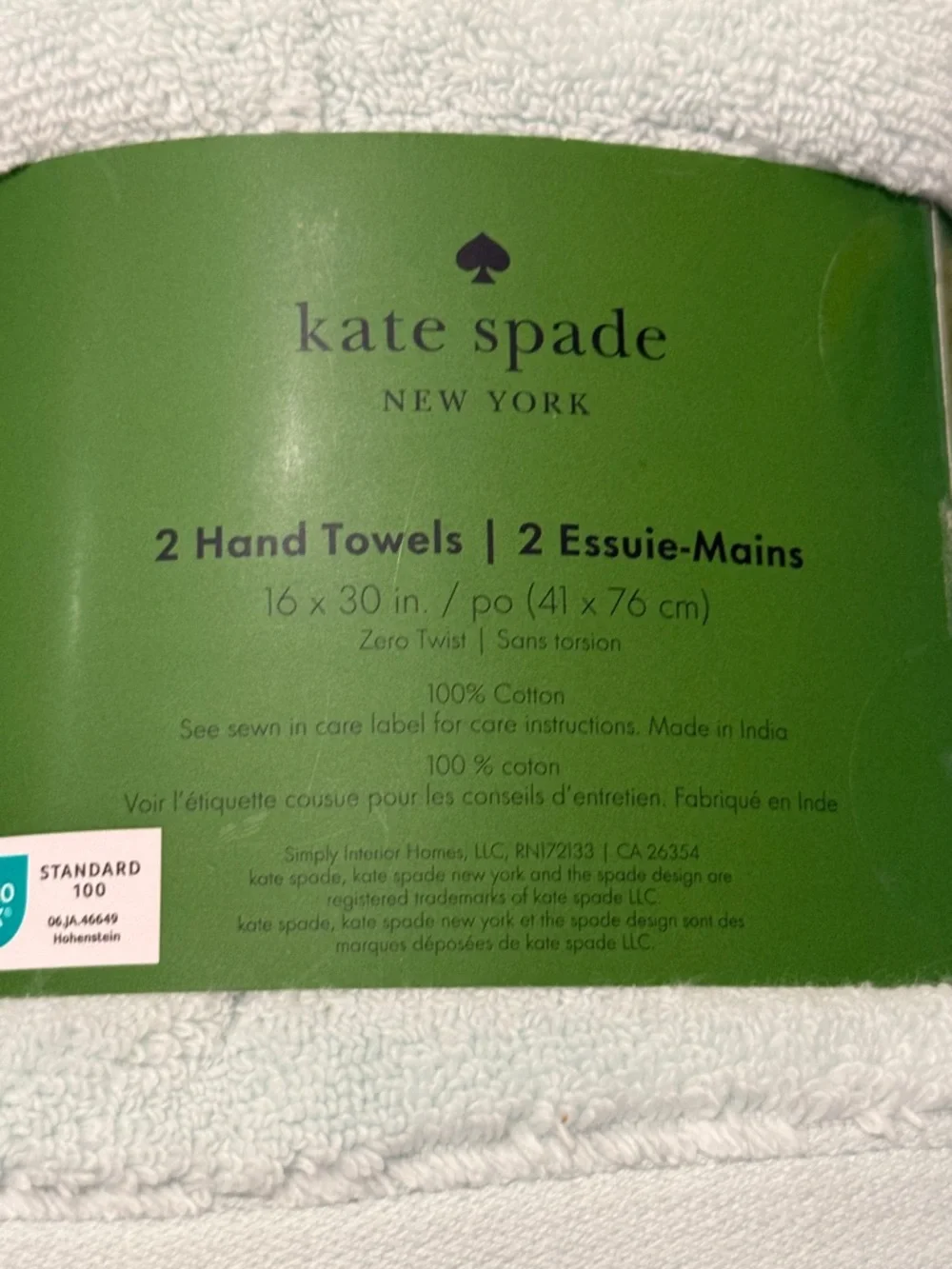 kate spade Cotton Hand Towels - Light Turquoise